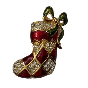 Monet Christmas Stocking Brooch